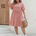 thumbnail image 2 of LNWUY Plus Size Women's Summer Dresses Round Neck Flutter Sleeve Flowy Short Mini Dress Casual A-Line Ruffle Tiered Swing Dresses Pink XXXXL, 2 of 6