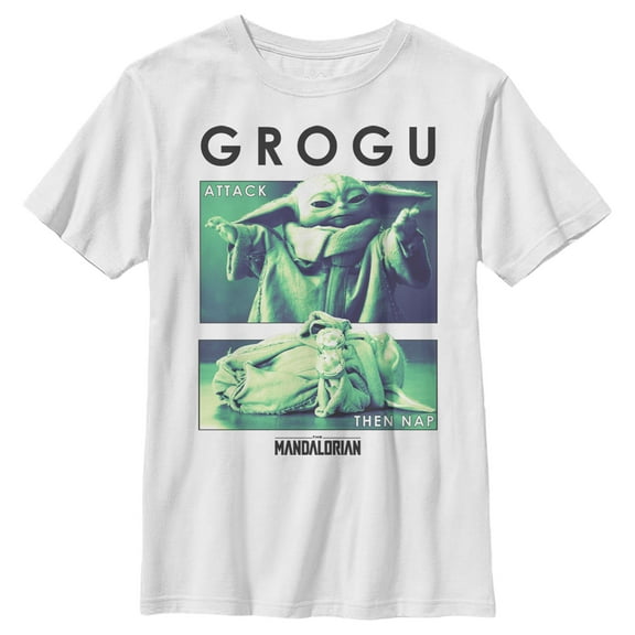 Boy's Star Wars: The Mandalorian The Child Attack Then Nap Graphic Tee White Small