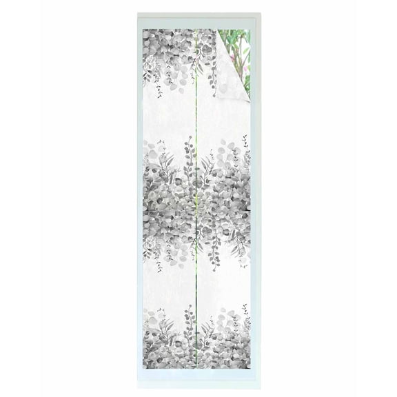 Window Privacy Film, Gray Eucalyptus UV Sun Blocking Window Tint Film Heat Control One Way Blackout Window Film, Spring Summer Botanical Floral Leaves Country Non Adhesive Static Cling 29.5x118 In