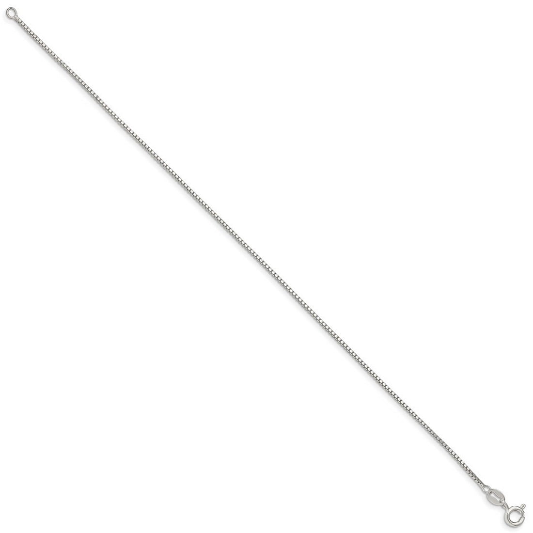 925 Sterling Silver Polished 1.10mm Box Chain Ankle Bracelet 10 Inch Spring-Ring Anklet for Women and Men