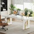 thumbnail image 2 of Condemo 71 inch Large Executive Office Desk, Simple Computer Desk Workstation, Modern Study Writing Table, Beige White and Gold, 2 of 7