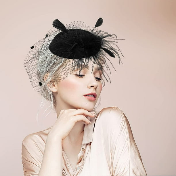 Sombrero Vintage ER Pastillero Con Diadema Y Clip Para El Cabello Con Velo Y Plumas | En Línea