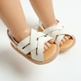thumbnail image 3 of GYRATEDREAM Infant Baby Boys Girls PU Leather Soft Open Toe Sandals Toddler Summer Criss Cross Sandals Flower Princess Flat Shoes White for 0-18 Months, 3 of 8
