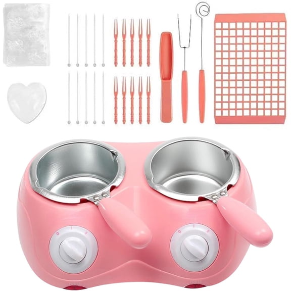 Chocolate Melting Pot, 110V 2 Pots Electric Chocolate Melting Warming Pot Candy Melts Pot Mini Fondue Fountain Pot Kit with 2 Gears Smart Temp Control for Home Kitchen Living Room Coffee Shops(A)