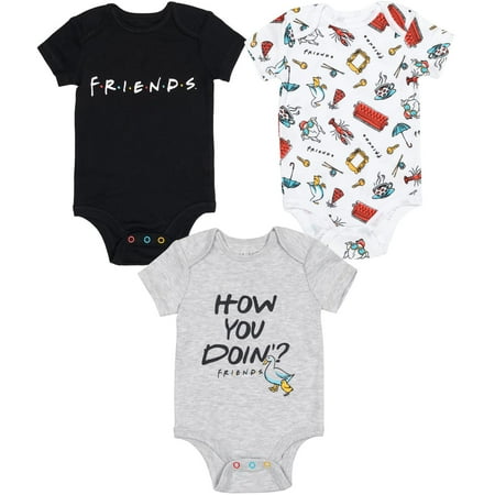 

FRIENDS Baby Boys 3 Pack Short Sleeve Bodysuit Grey / Black / White Newborn