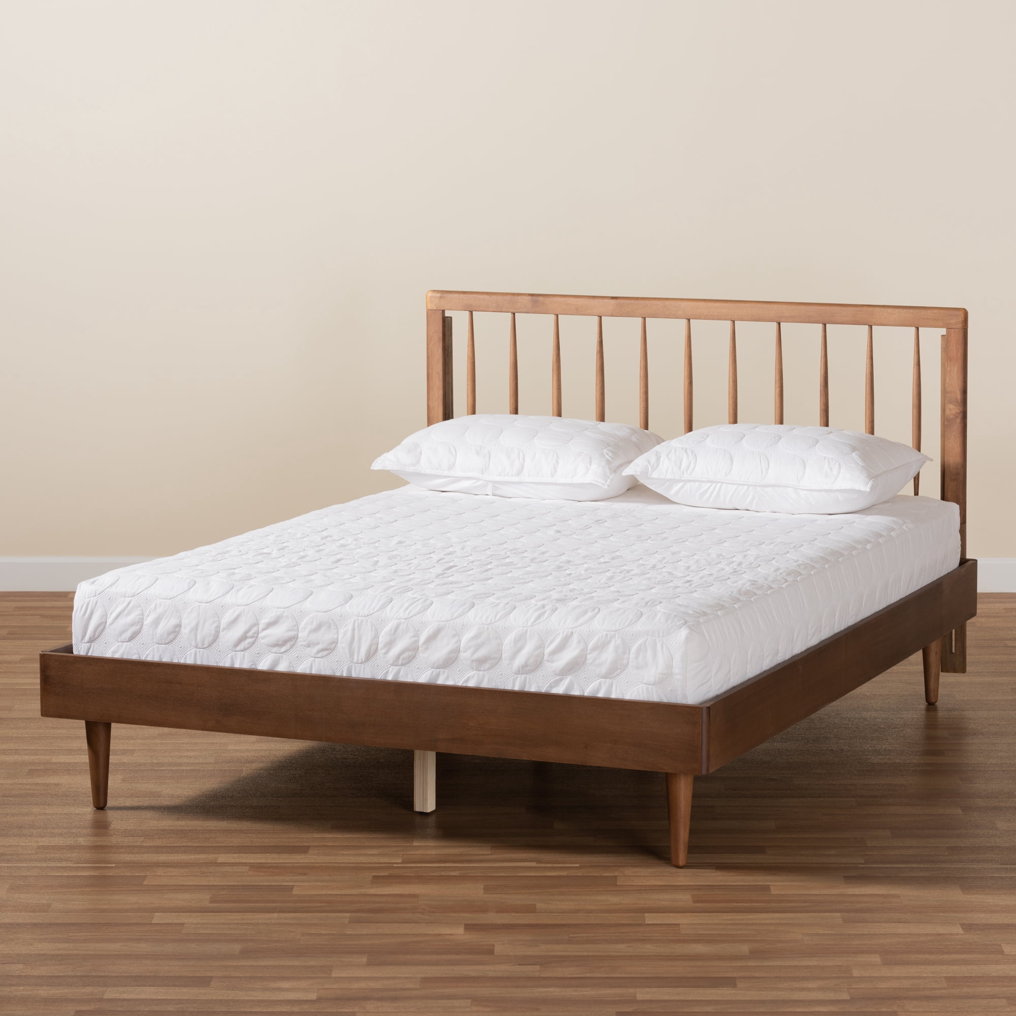 Baxton Studio Sora Mid-Century Wood Platform Bed, Queen, Ash Walnut
