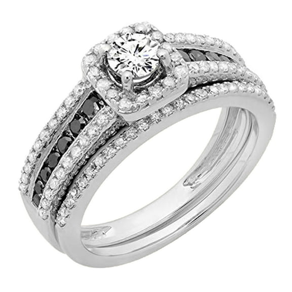 Dazzlingrock Collection 1.15 Carat (ctw) 14K White & Black Diamond Ladies Halo Engagement Ring Set, White Gold, Size 4