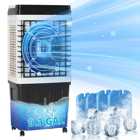 TABU Evaporative Air Cooler, 2943 CFM Swamp Cooler with 7.7 gal Tank, 7H Timer, Remote Control,Black