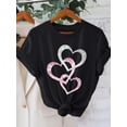 thumbnail image 1 of Silvery pink heart-shaped pattern print This product is designed as a printed pattern, rhinestones/sequins are only used for visual effect T-shirt short-sleeved round neck casual tops summer spring W, 1 of 4