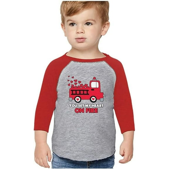 Tstars Boys Unisex Valentine's Day Love You Set My Heart on Fire Valenine's Gift Idea for Boy 3-4 Sleeve Baseball Jersey Toddler Shirt