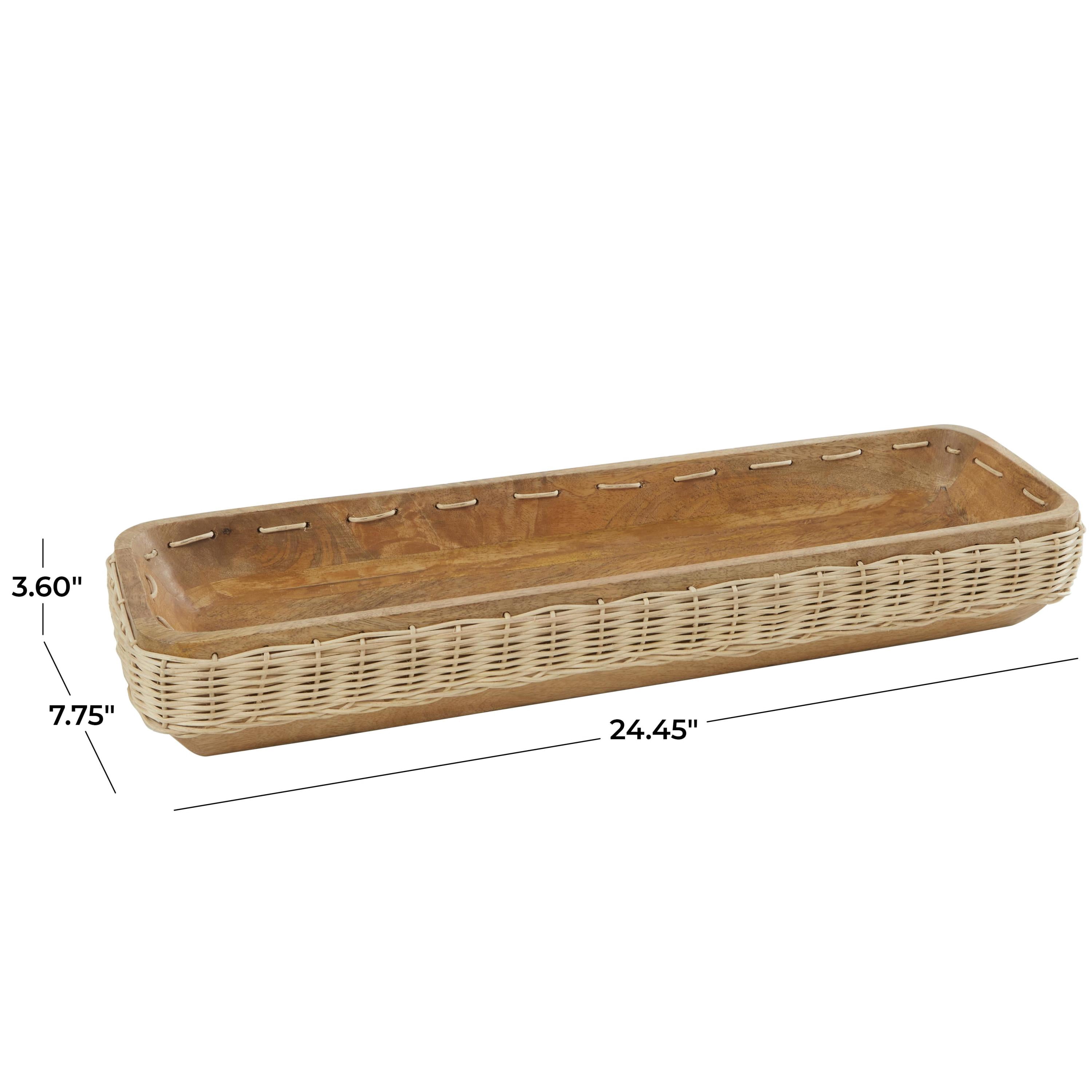 DecMode 24" x 8" Brown Mango Wood Handmade Nesting Tray with Hand Woven Seagrass Accents, 1-Piece