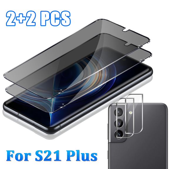  【 2 2 Pack 】 Suitable For Samsung Galaxy S21 Plus 5G Privacy Screen Protector 6.7-Inch And Camera Lens Film, 9H Hardness Tempered Glass, Scratch Resistant, Bubble Free, Easy To Install