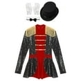 thumbnail image 3 of TiaoBug Womens Circus Ringmaster Costume Sequins Jumpsuit with Hat Bow Fake Collar and Gloves Outfits Black XXL, 3 of 6