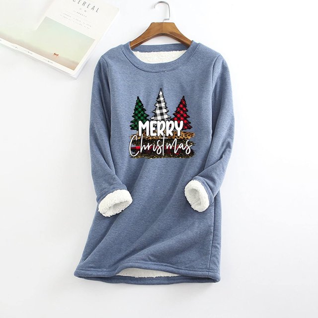 Tenues Mignonnes pour Femmes Mode Noël Imprimé Manches Régulières Hiver Ample Vacances Décontracté Col Rond Chemise Hauts Tenues Décontractées Hiver pour Femmes en Solde