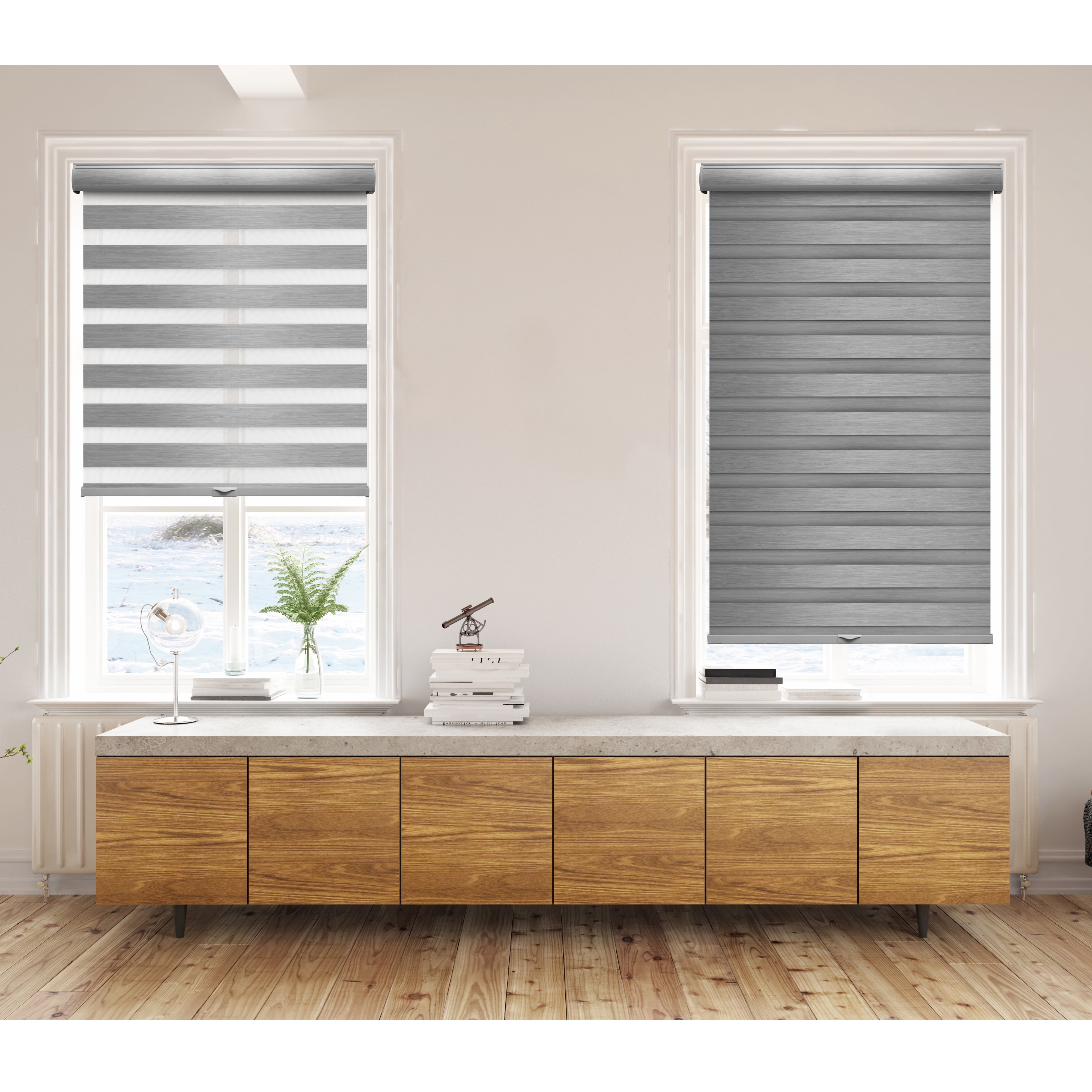Lumi Blackout Cord-Free Zebra Blinds Fabric Roller 29" x72", Grey