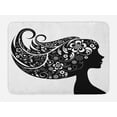 thumbnail image 1 of Girl Bath Mat, Illustration of Woman Silhouette with Wavy Floral Hair Design, Plush Bathroom Decor Mat with Non Slip Backing, 29.5" X 17.5", Charcoal Grey and White, by Ambesonne, 1 of 2