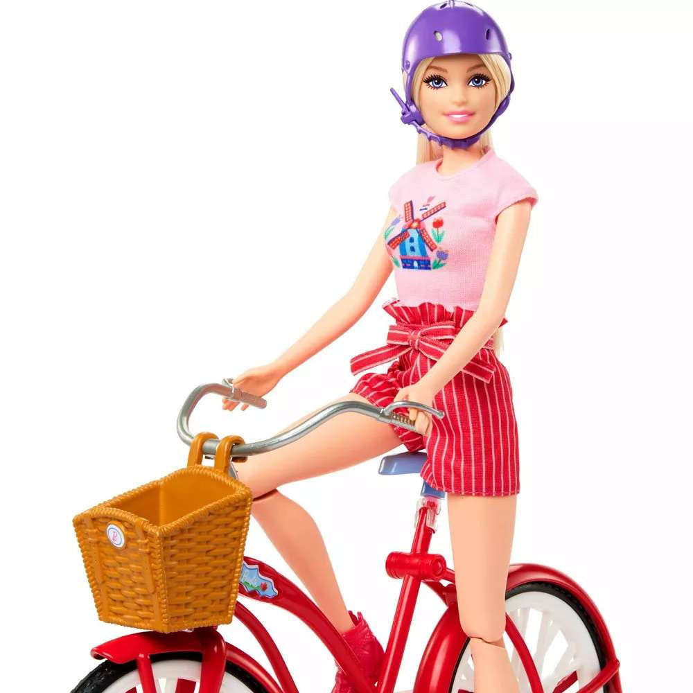Barbie Pink Passport Holland Doll Set with Bicycle, Clothes, & Travel Accessories