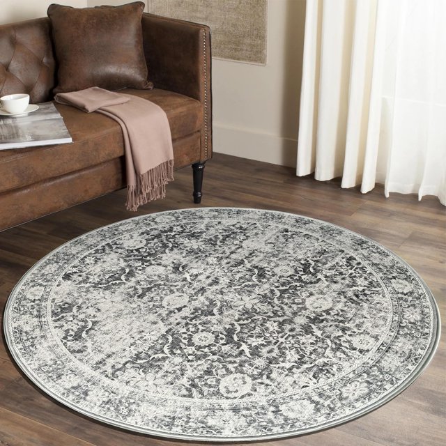 JV Home Round Rug Oushak Grey 4 ft Washable Carpet Anti Slip