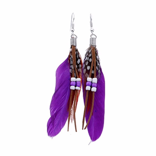 Earrings Bohemian Bead Tassel Feather Dangle Jewelry for Spring and Summer Fashion Accessory