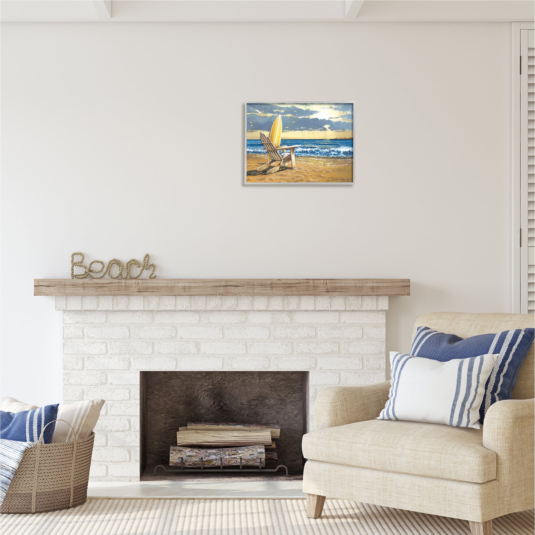 Stupell Industries Surfboard & Beach Waves Nature Painting Gray Framed Art Print Wall Art, 20 x 16