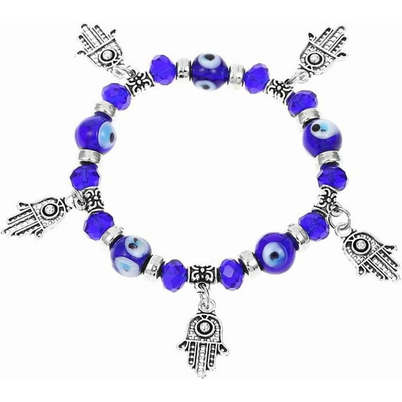 1Pc Alloy Hamsa Hand Charm Bracelets Bracelets with Evil Eye Beads Antique Silver Link Bracelets for Women Elegant Gifts DIY Personalized Jewelry