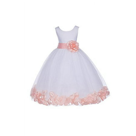Ekidsbridal White Tulle Rose Petals Formal Flower Girl Dresses Junior Pageant Birthday Party Pretty Princess Ballroom Gown 302S 2