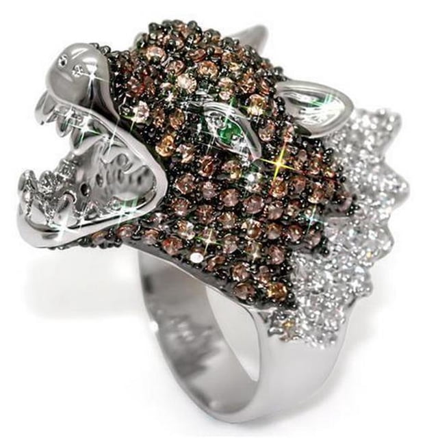 Rhodium & Ruthenium Brass Ring with AAA Grade CZ, Multi Color - Size 7