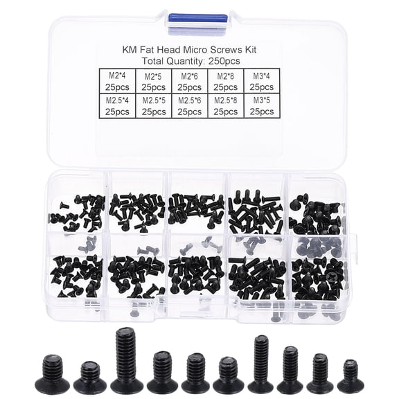 Uxcell M2 M2.5 M3 Laptop Computer Screw Kit, 250Pcs Carbon Steel Phillips Flat Countersunk Head Screw Assortments for Universal Laptops PC Case DIY Repair, Black