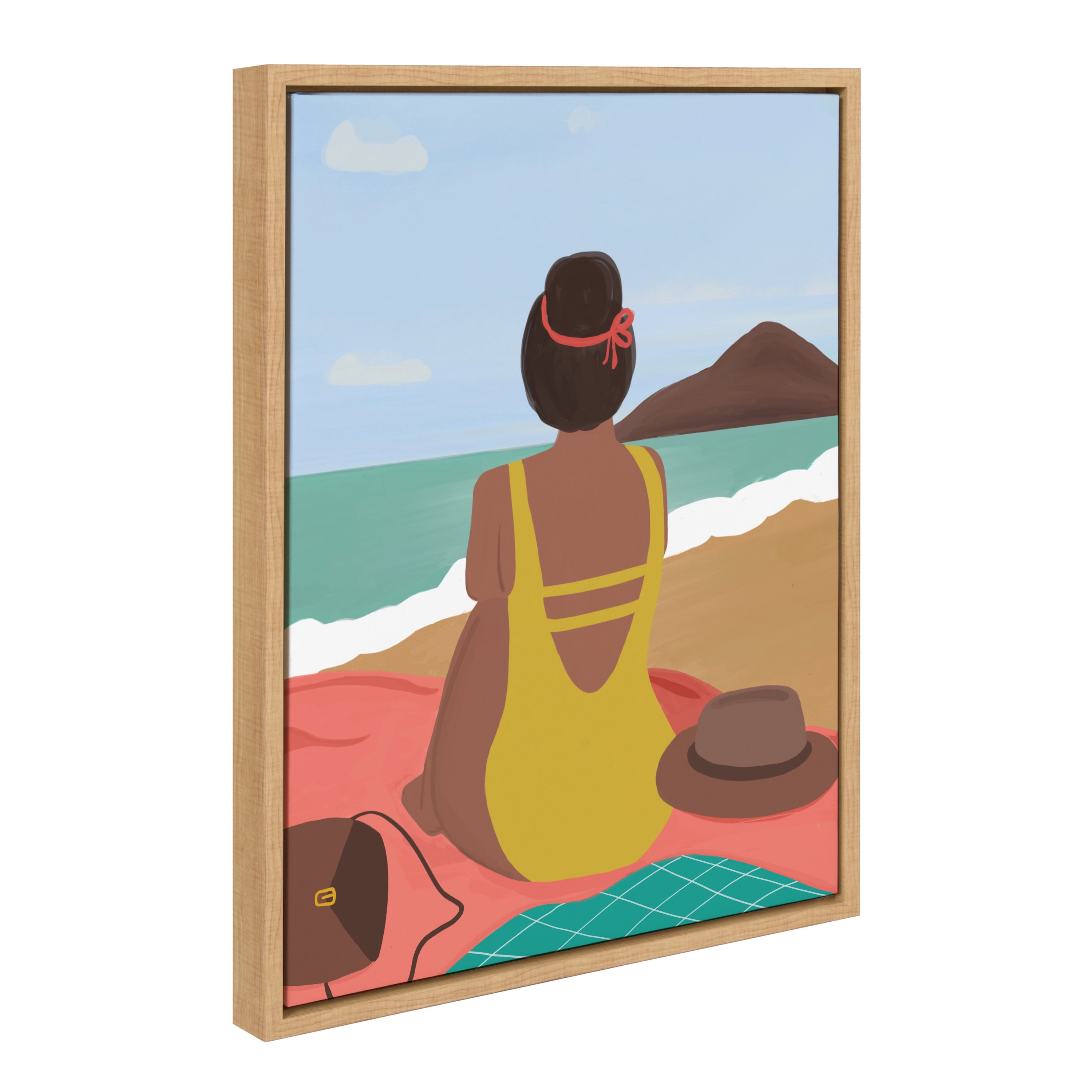 Kate and Laurel Sylvie Beach Solo Framed Canvas Wall Art by Queenbe Monyei, 18x24 Natural, Feminine Beach Wall Decor For Your Living Room, Bedroom, Or Bathroom
