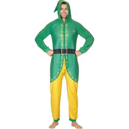 Elf The Movie Mens 'Buddy The Elf' One Piece Costume Pajama Set, Green, Large