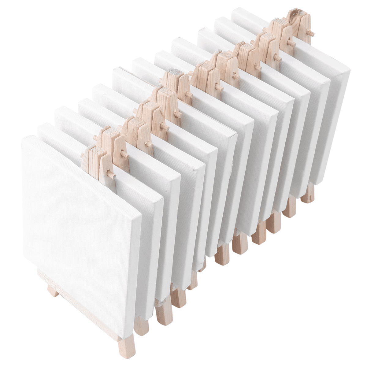 4 By 4 Inch Mini Canvas and 8 X 16cm Mini Wood Easel Set for Painting Drawing School Student Artist Supplies, 60 Pack