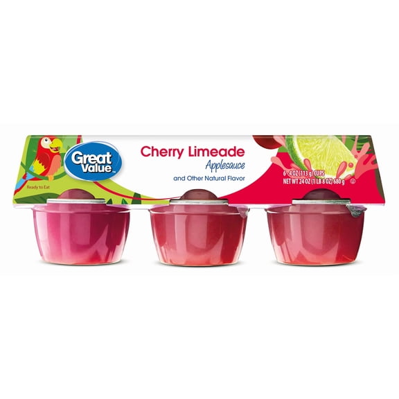 Great Value Cherry Limeade Applesauce, 4oz, 6 Count