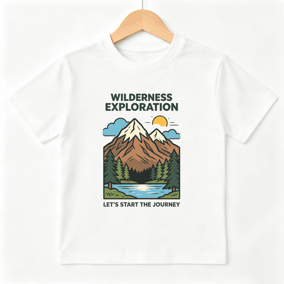 Wilderness Exploration Boys Graphic Tee, Vintage Mountain Outdoor 100% Cotton Kids Short Sleeve T-Shirt