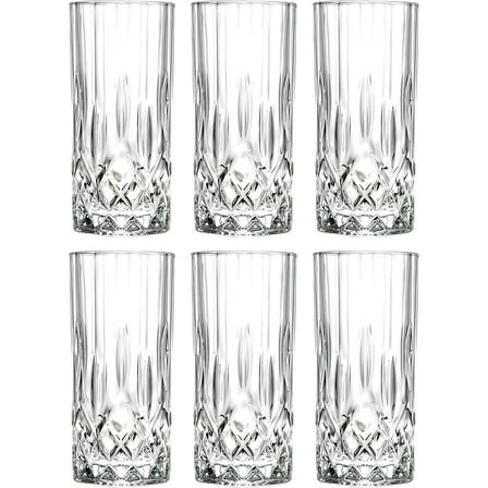 Barski Highball - Glass - Set of 6 - Hiball Glasses - Glass Crystal - Beautiful Designed - Drinking Tumblers - for Water, Juice, Wine, Beer and Cocktails - 13 oz Made in Europe