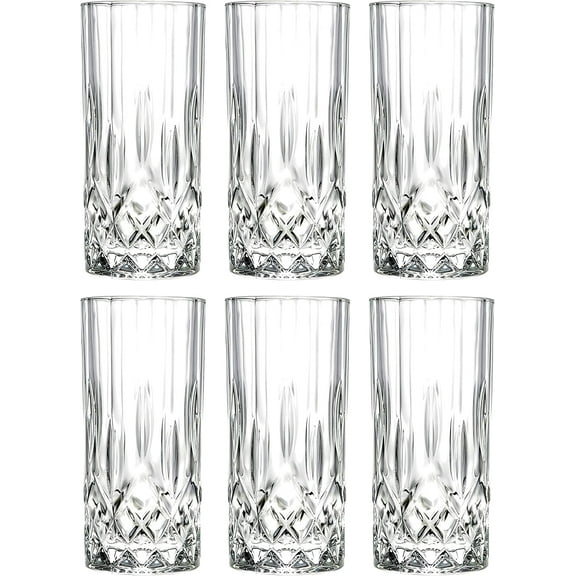 Barski Highball - Glass - Set of 6 - Hiball Glasses - Glass Crystal - Beautiful Designed - Drinking Tumblers - for Water, Juice, Wine, Beer and Cocktails - 13 oz Made in Europe