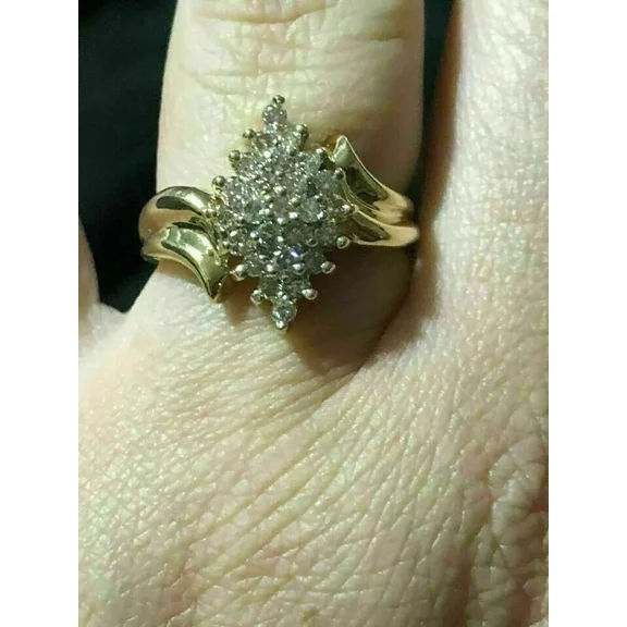 2 Ct Round Cut White Moissanite Cluster Ring Engagement 14k Yellow Gold Plated