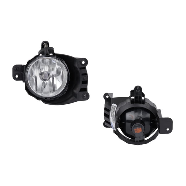 faro para niebla sonic 2012 a 2016 chevrolet der depo vista frontal y posterior de faro de niebla derecho DEPO; carcasa plástica negra, lente circular transparente con reflector interior, conector eléctrico trasero y soportes de montaje, pieza individual compatible con modelos de 4 y 5 puertas, origen Asia.