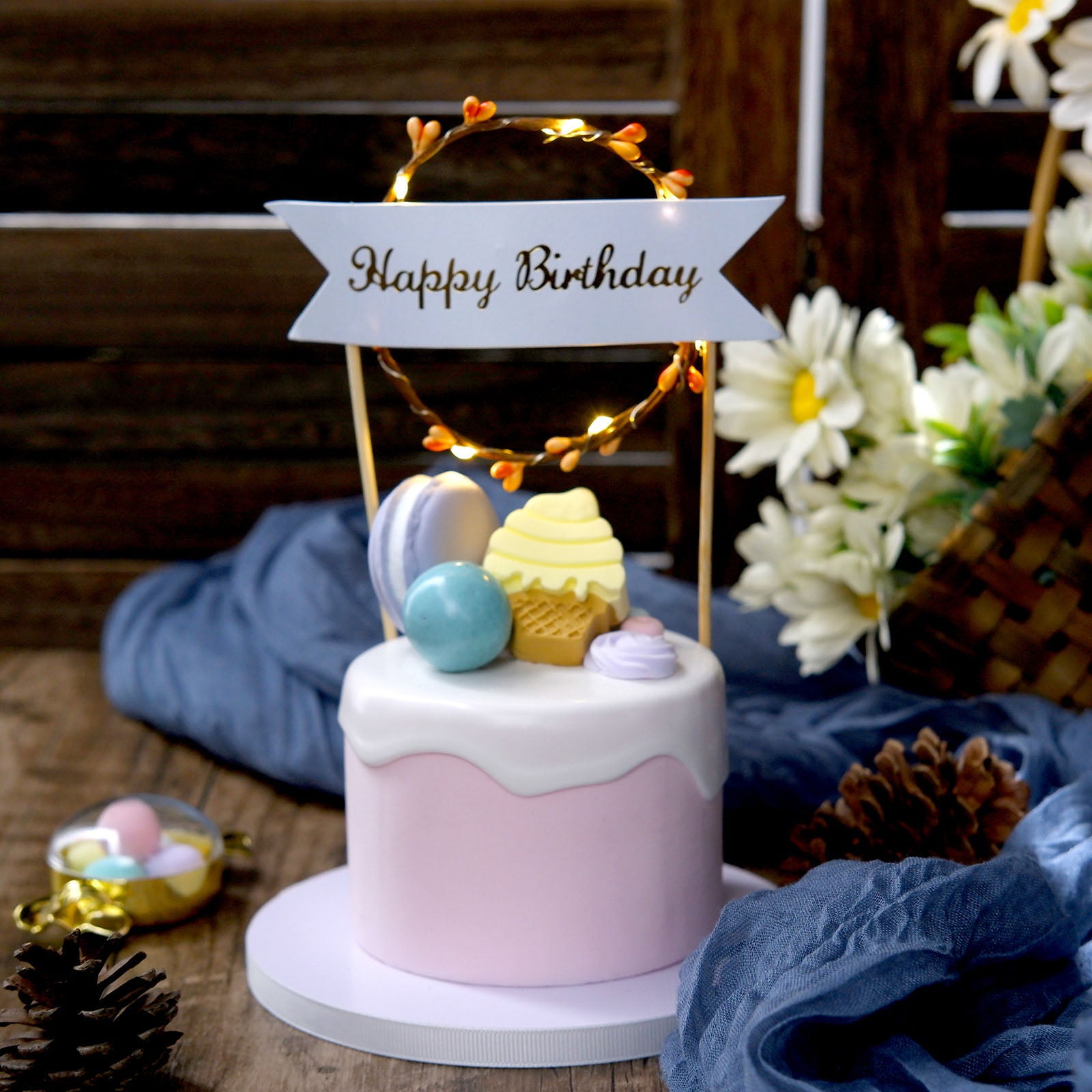 Happy Birthday LED Cake Topper, Floral Wreath Cake Topper With Flashing Light for Garland Cake Lovely Decoration with Led Light Birthday Party - Walmart.com