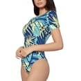 thumbnail image 2 of Daiia Hawaiian Style print Women's Crew Neck Short Sleeve Bodysuit Fashion Tops Fit Casual Basic Extender Bodysuit-Medium, 2 of 9