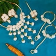 thumbnail image 4 of Efulgenz White Flower Jewelry Set Handmade Jewelry Tassel Choker Necklace Earrings Maangtikka with Faux Pearl Ring Finger Bracelet Set Indian Jewelry for Weddding Haldi Mehandi Shower for Women, 4 of 5