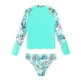 thumbnail image 4 of YUUMIN Big Girls 2 Pcs Rash Guard Sets Upf 50+ Swim Top with Bikini Brief Bathing Suit Swimwear Leaf&Green 14, 4 of 5