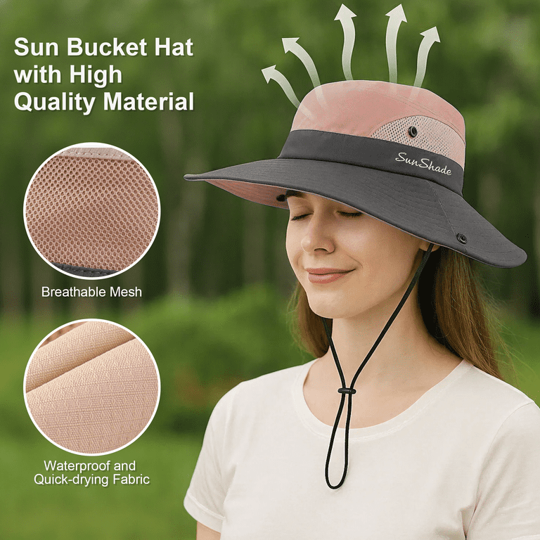 Wide Brim Bucket Hat with Fascinator, Elastic Band, UV Protection Women Flower Bowler Sun Hat Wide Brim Cloche Bucket Hat  main image 4