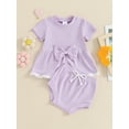 thumbnail image 2 of CIYCuIT Baby Girls Summer 2Pcs Outfits Short Sleeve Lace Trim Hem A-line T-shirt with Ribbed Shorts 6M 12M 18M 24M Infant Toddler Cute Solid Color Shorts Sets, 2 of 10