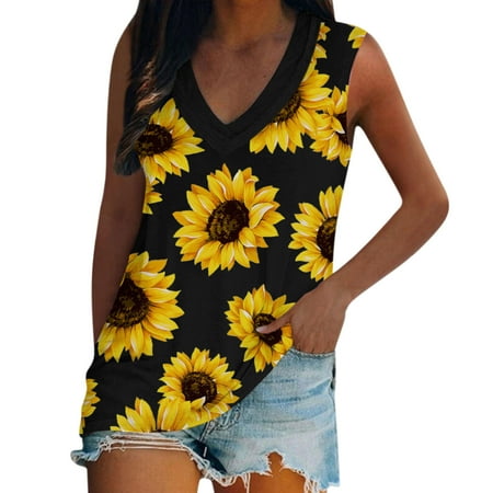 

Women Casual V Neck Sleeveless Top Printed Vest Pullover Shirt Tank 2xl Crop Top Black Bra