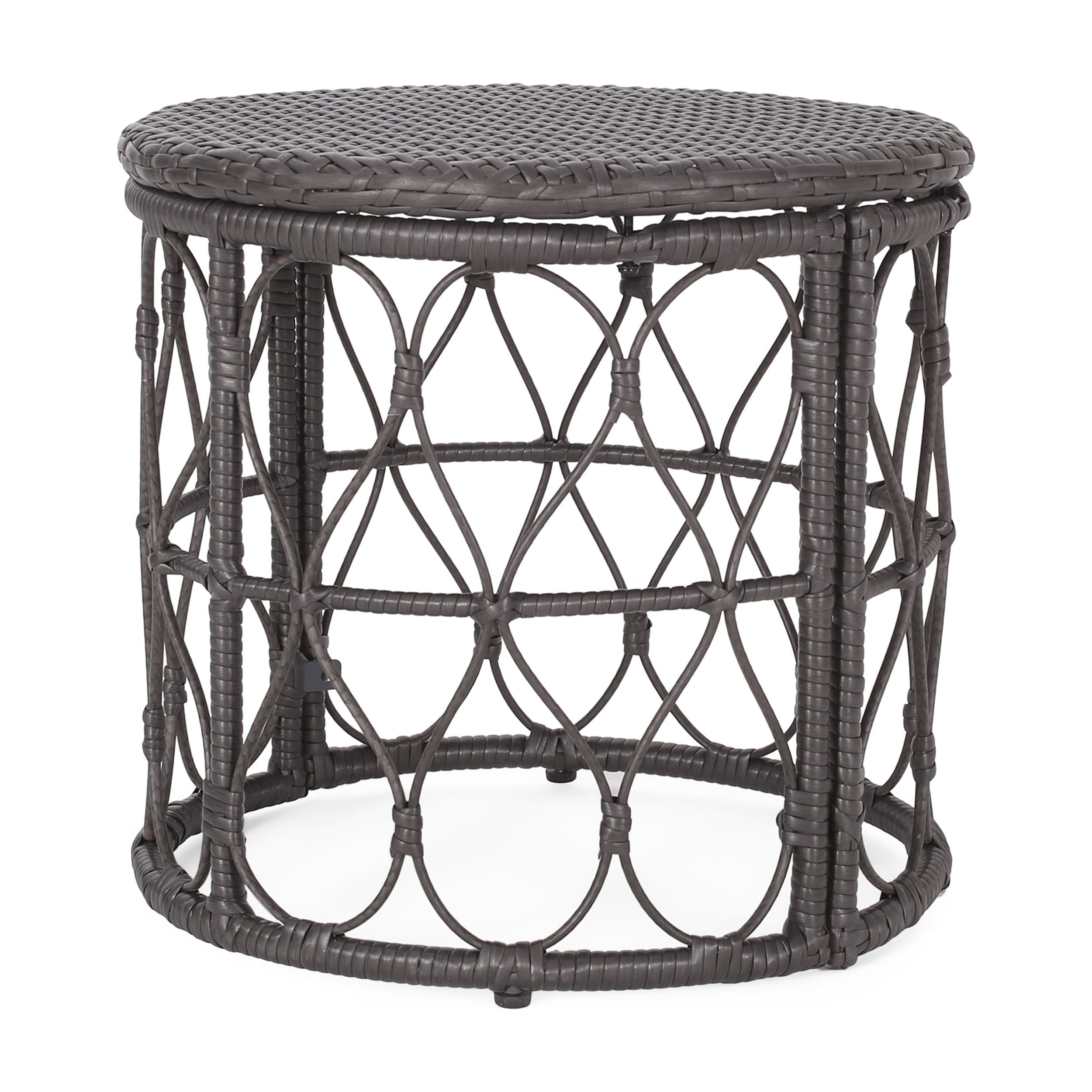 Outdoor Wicker Weave Accent Side Table, Leisure Display Table for Patio Garden, Gray