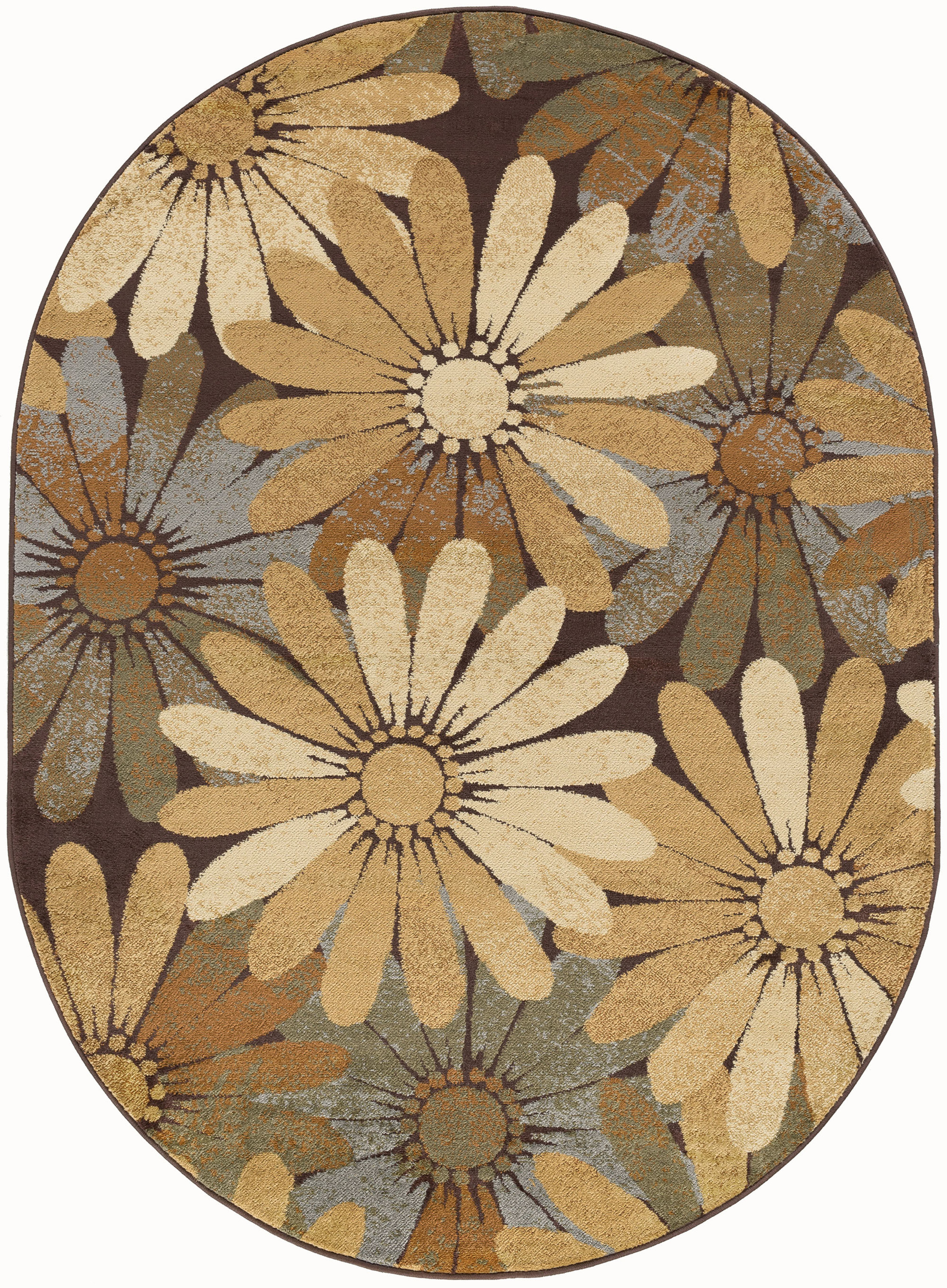 Contemporary Area Rug (6'7'' x 9'6'' Oval) Floral Multi-Color Living Room Easy to Clean