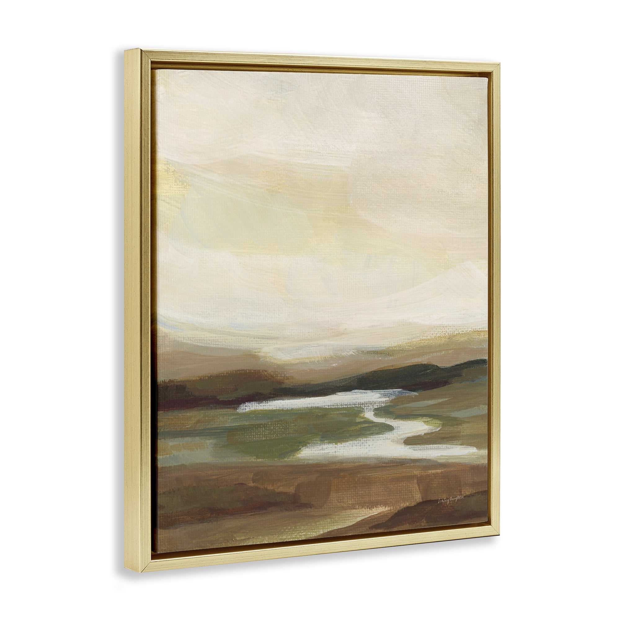 Stupell Industries Chestnut Springs River Landscape Painting Gold Floater Framed Art Print Wall Art, 25 x 31