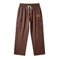 thumbnail image 4 of Mifsaly Linen Cargo Pants Men Summer Wide Leg Lightweight Summer Beach Trousers with Multi Pockets Elastic Waist Drawstring Breathable Cotton Tracksuit Bottoms XL, 4 of 5