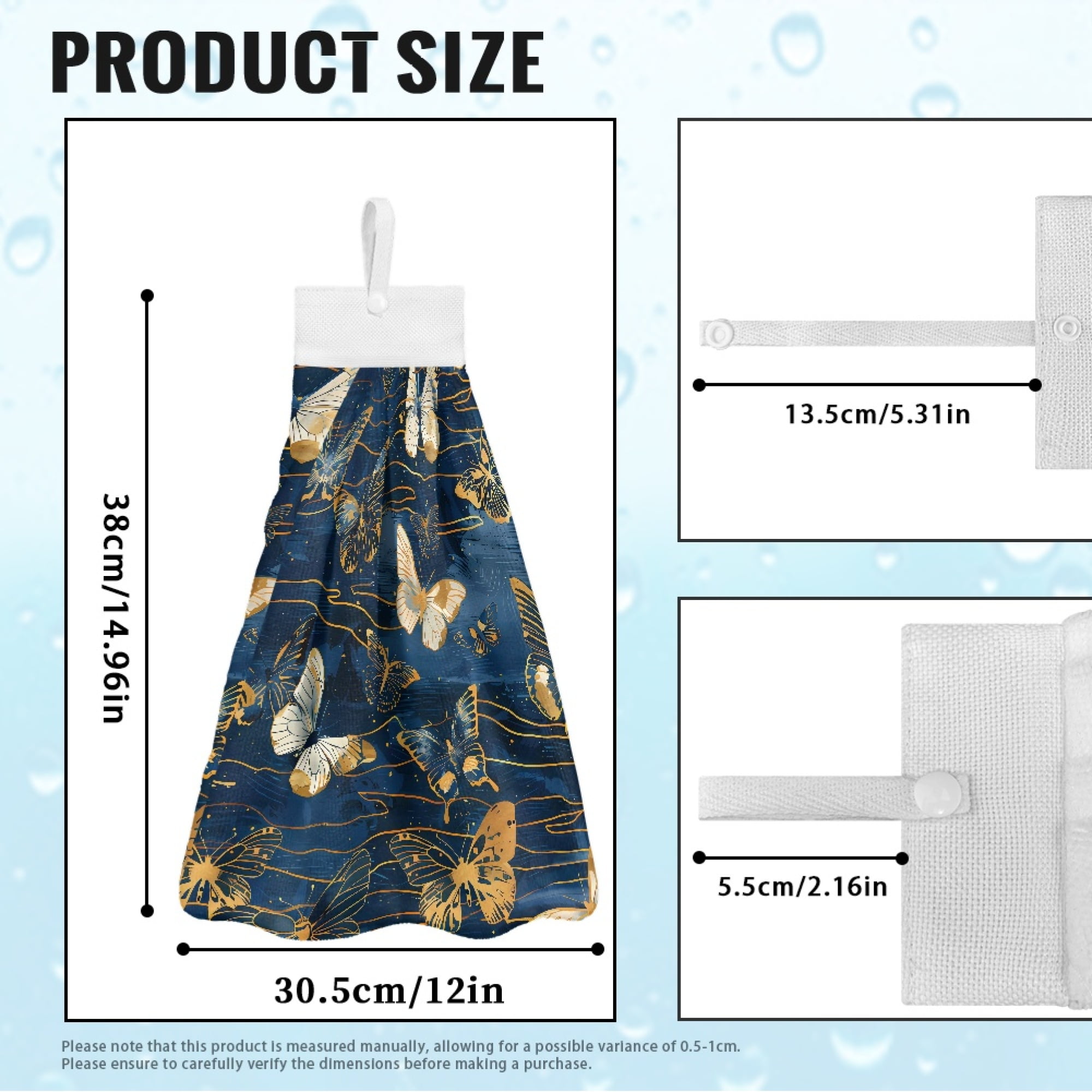 ZIATUBLE Butterfly Hanging Hand Dry Towels with Snap Button Hand Towels for Kitchen and Bathroom Machine Washable Tie Dish Towels Lightweight Hanging Hand Towels with Loop