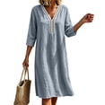 thumbnail image 2 of HBGVBA 3/4 Sleeve V Neck Dresses for Women Soft Lace Neck Loose Casual Midi Dress with Pockets, 2 of 6